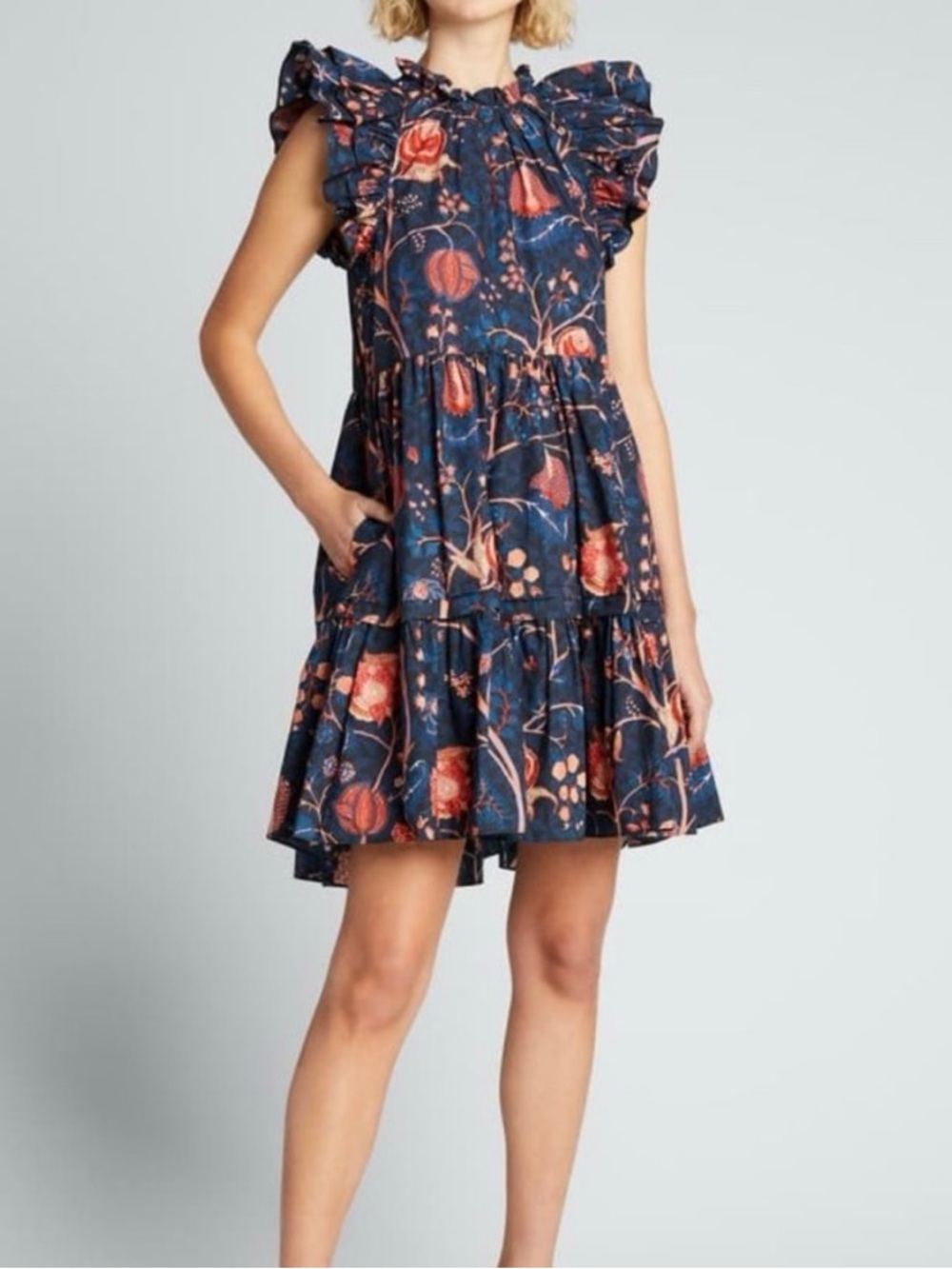 Ulla Johnson Eden Moonlight Floral Ruffle Sleeve Tiered Summer Dress